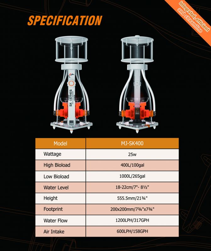 MAXSPECT JUMP PROTEIN SKIMMER MJSK-400: Dual Needle Wheel Design, Smart Control, Quiet Operation - 1200LPH